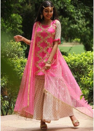 Readymade Pink Embroidered Gharara Suit