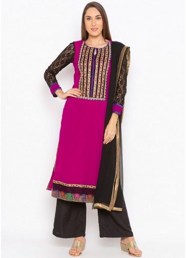 Readymade Pink Embroidered Straight Cut Pant Suit
