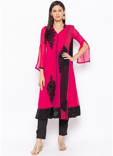 Readymade Red Georgette Embroidered Pant Suit