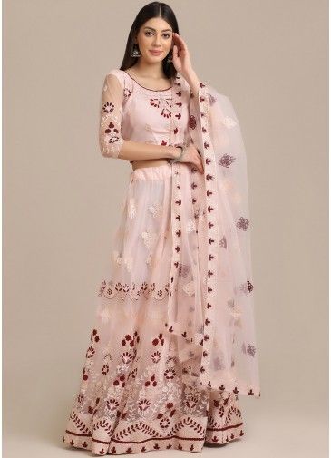 Pink Thread Embroidered Lehenga Choli