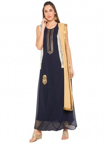 Navy Blue Readymade Georgette Suit