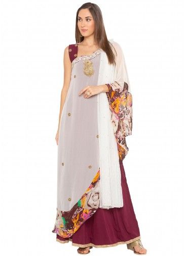 Readymade Printed Suit With Dupatta In White