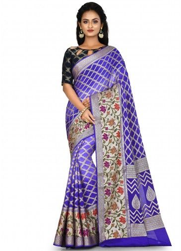 Blue Shaded Pure Banarasi Silk Woven Saree