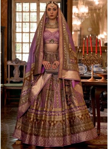 Purple Silk Bridal Lehenga Choli in Zari Woven