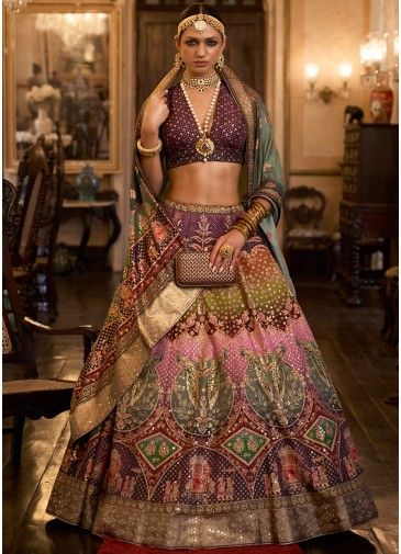 Multicolor Zari Woven Silk Lehenga Choli