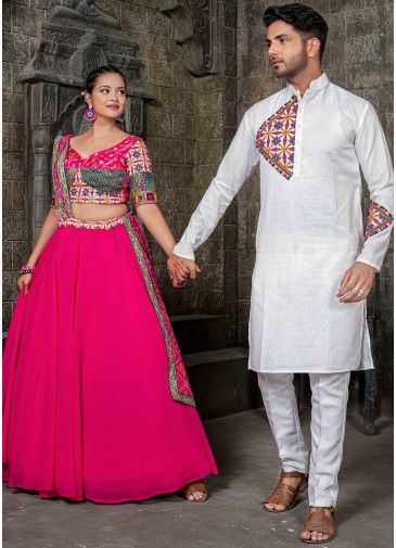 Pink Readymade Embroidered Couple Wear Set