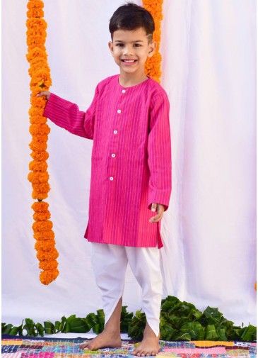 Readymade Pink Cotton Kids Dhoti Kurta