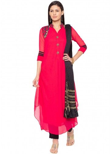 Readymade Asymmetric Twin Layered Red Pant Suit
