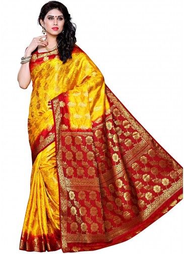 Yellow Woven Kanjivaram Silk Saree With Blouse