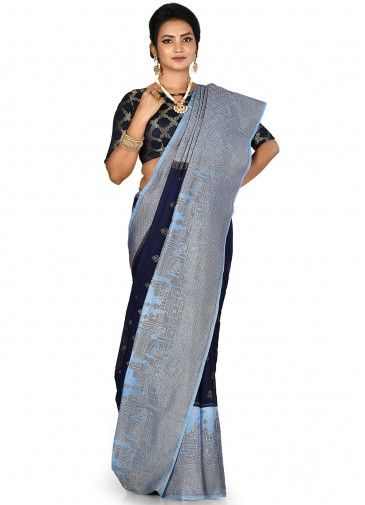 Blue Traditional Woven Saree In Banarasi Silk