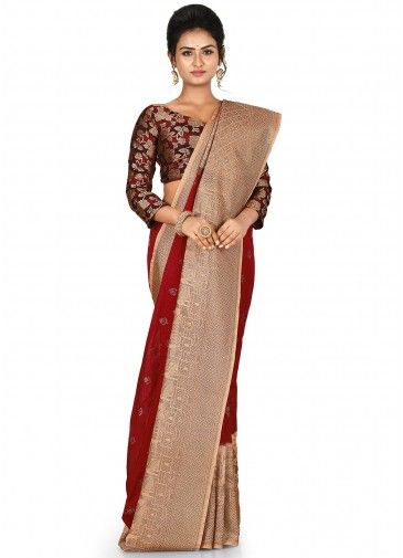 Traditional Red Woven Saree In Banarasi Silk