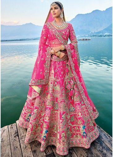 Pink Embroidered Bridal Lehenga Choli In Silk