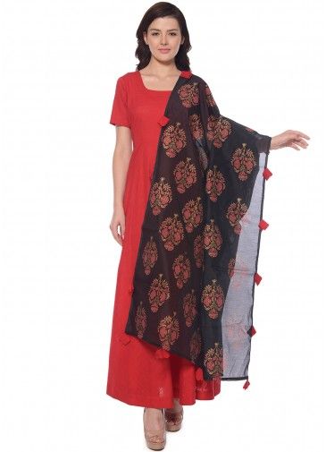 Readymade Red Anarkali Suit With Dupatta