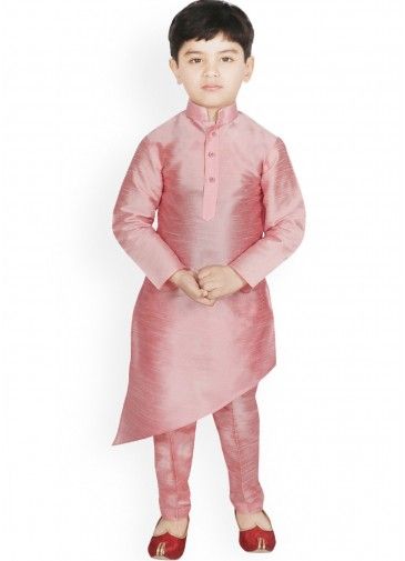 Pink Asymmetric Readymade Kids Kurta With Pajama