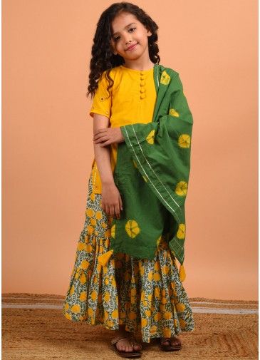 Readymade Yellow Sharara Suit For Kids