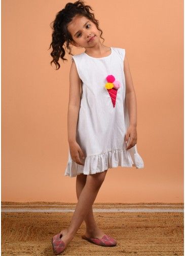 Readymade White Flared Dress For Kids