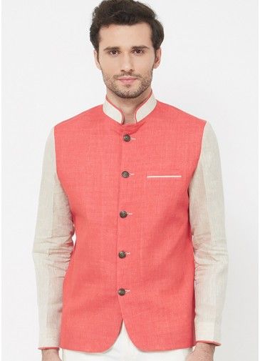 Orange Linen Bandhgala Jodhpuri Jacket