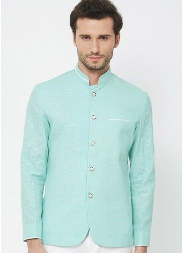 Light Green Linen Bandhgala Jodhpuri Jacket