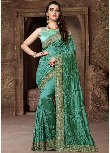 Green Heavy Border Silk Saree With Blouse