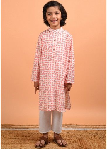 Readymade White Abstract Printed Kurta Pyjama