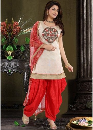 Off White Embroidered Readymade Punjabi Salwar Suit