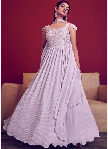 Readymade Purple Embroidered Pleated Gown