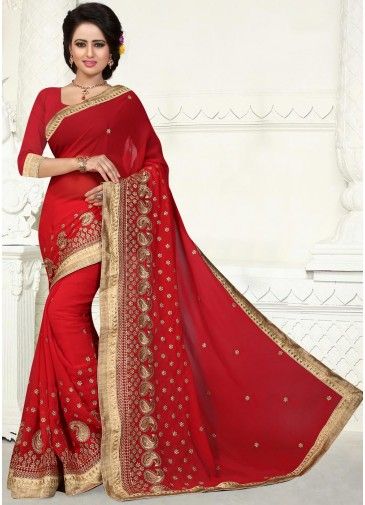 Red Georgette Saree with Blouse