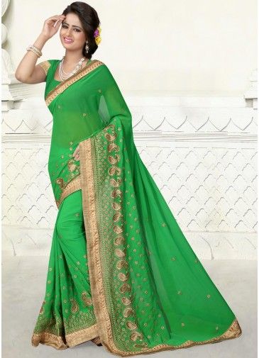 Green Georgette Saree with Blouse