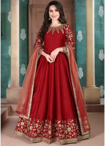 Red Embroidered Bridal Anarkali Suit With Dupatta