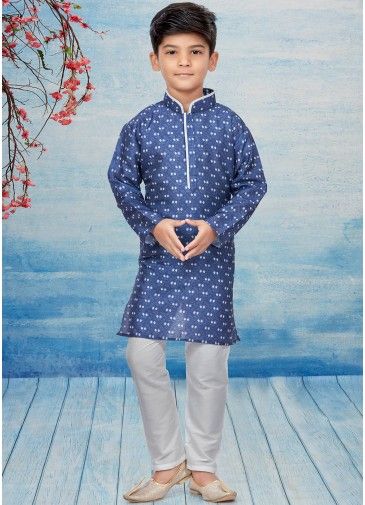 Kids Readymade Blue Printed Kurta & Pajama