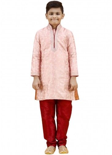 Pink Readymade Thread Embroidered Kurta Pajama