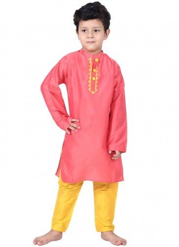 Readymade Pink Plain Kids Kurta Pajama Set