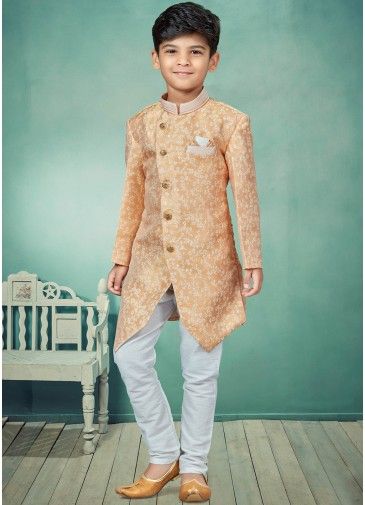 Yellow Woven Readymade Kids Indo Western