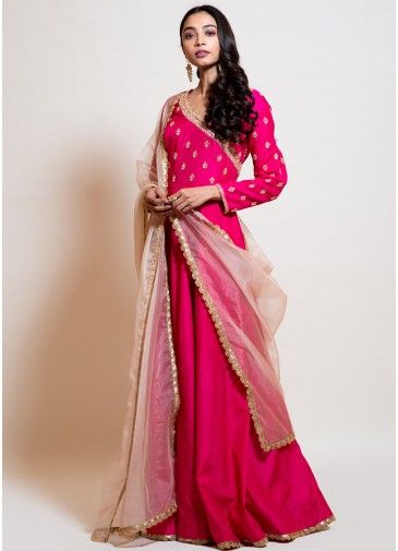 Pink Embroidered Readymade Anarkali Suit With Dupatta