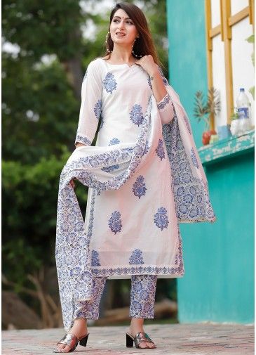 Printed Pant With Readymade White Kameez