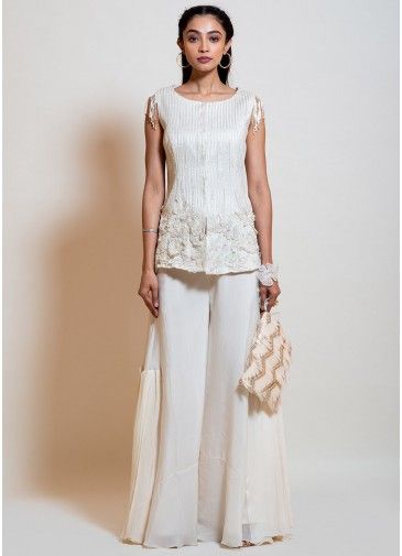 Readymade Off White Embroidered Top With Palazzo
