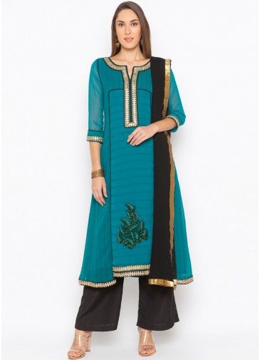 Blue Readymade Embroidered Palazzo Suit