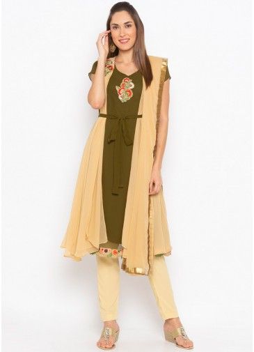 Green Readymade Pant Style Slawar Suit