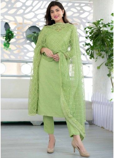 Embroidered Dupatta With Readymade Green Suit
