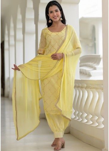 Yellow Gota Embroidered Readymade Salwar Suit