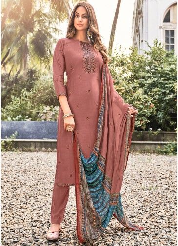 Pink Pant Style Suit With Printed Dupatta