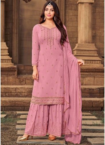 Pink Embroidered Pakistani Salwar Suit With Dupatta