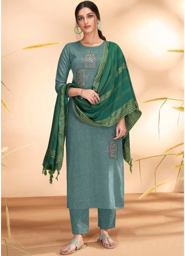 Readymade Green Embroidered Pant Suit Set