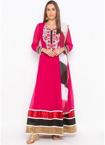 Readymade Pink Embroidered Anarkali Suit