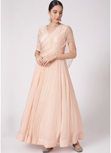 Peach Readymade Hand Work Embroidered Anarkali Suit