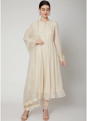 Readymade Off White Embellished Anarkali Salwar Suit