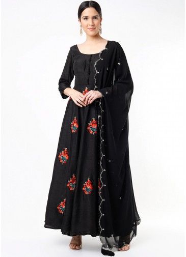Black Thread Embroidered Readymade AnarkalI Suit