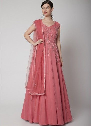 Pink Readymade Embroidered Anarkali Suit