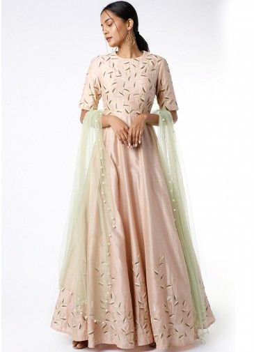 Pink Readymade Zari Embroidered Anarkali Salwar Suit