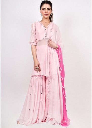 Pink Readymade Embellished Sharara Suit Set
